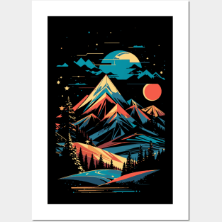 breathtaking mountain landscape with majestic trees and towering peaks in the background Posters and Art